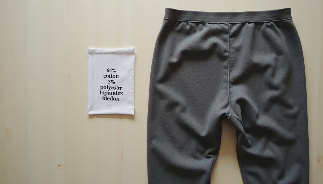 Material and Crotch Construction Fabric composition tag and gusseted crotch detail on joggers