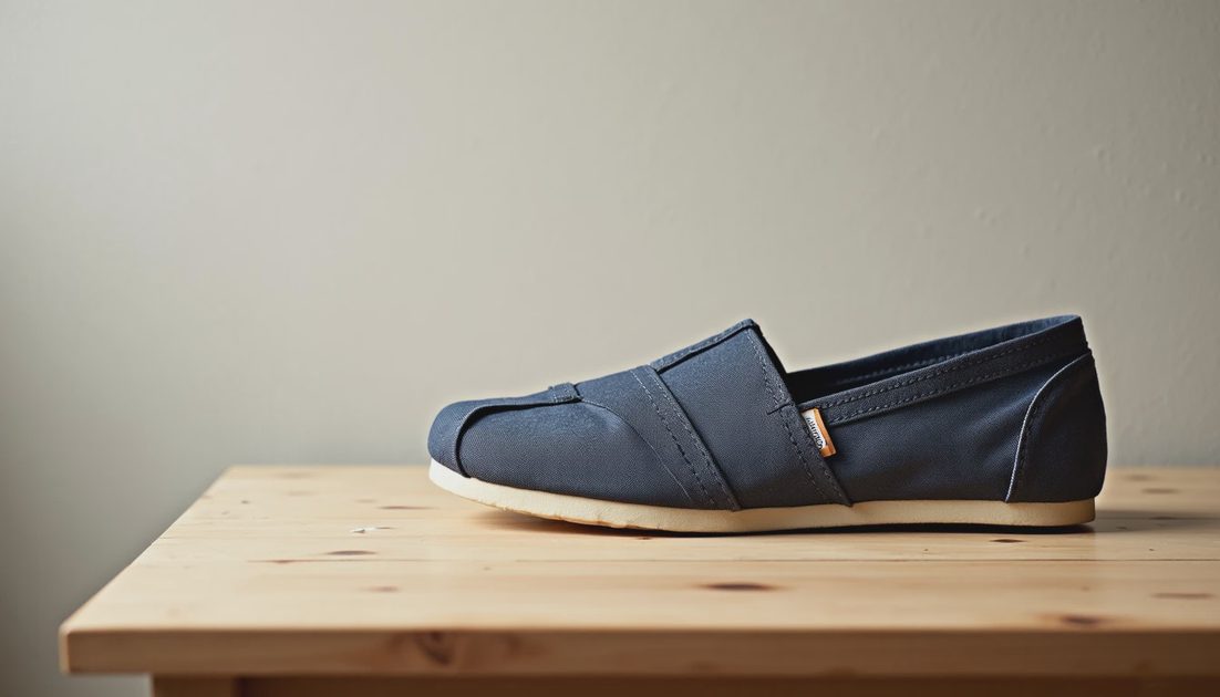 Classic TOMS Alpargata TOMS canvas slip-on shoe laid flat on wood