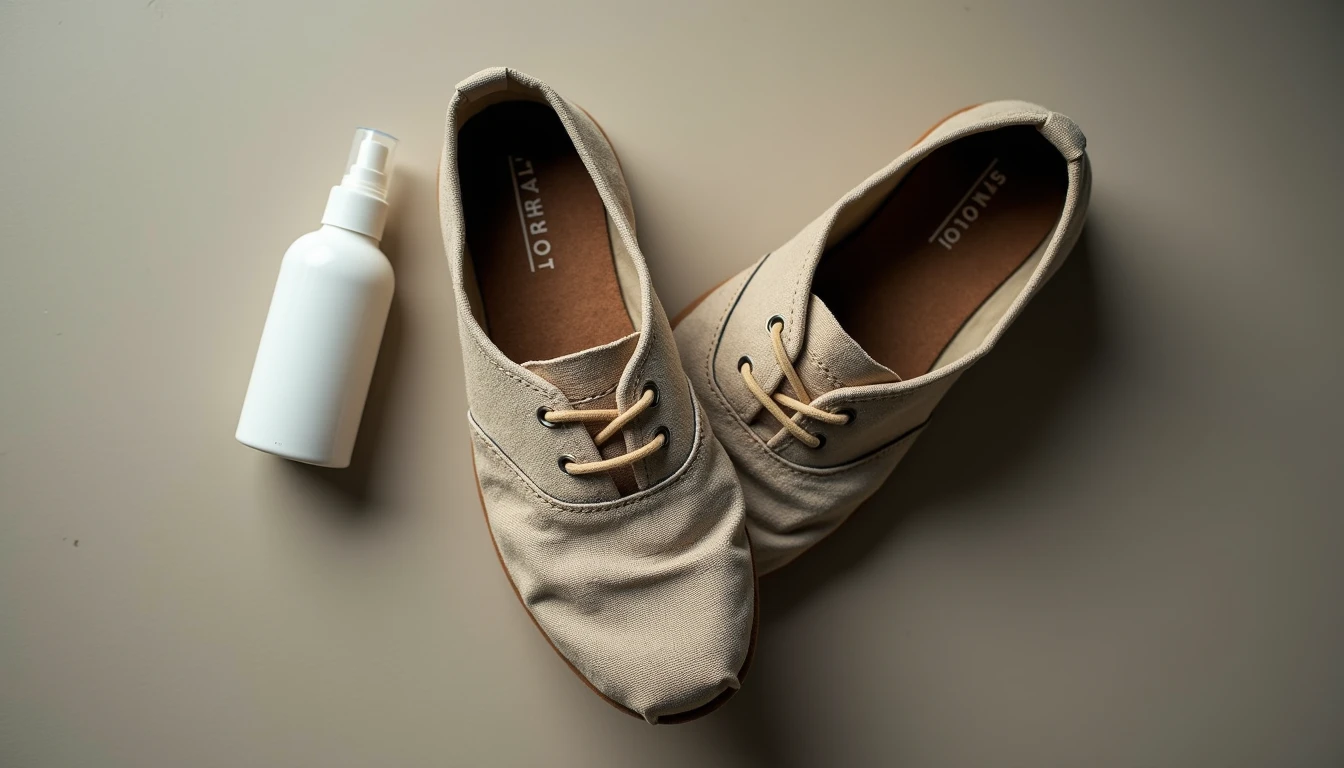Worn TOMS shoe with faded canvas and flat sole